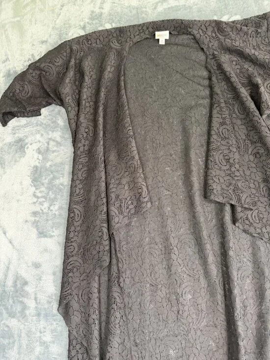 LuLaRoe Black Lace Open Front Cardigan Duster With Asymmetrical Hem M - Picture 5 of 7